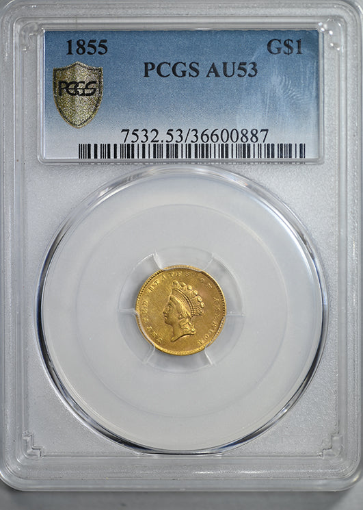 1855 Type 2 Indian Princess Head Gold Dollar G$1 PCGS AU53