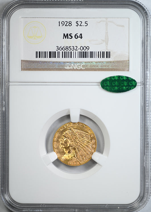 1928 Indian Head Gold Quarter Eagle $2.50 NGC MS64 CAC