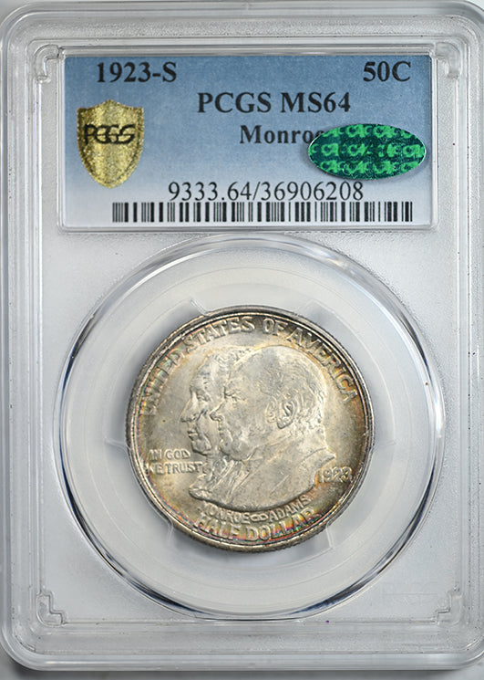 1923-S Monroe Classic Commemorative Half Dollar 50C PCGS MS64 CAC - TONED! Obverse Slab