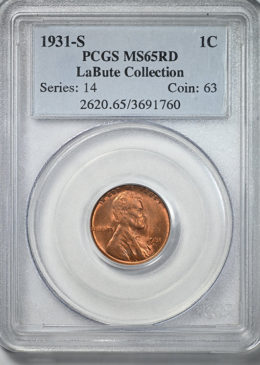 1931-S Lincoln Wheat Cent 1C PCGS MS65RD