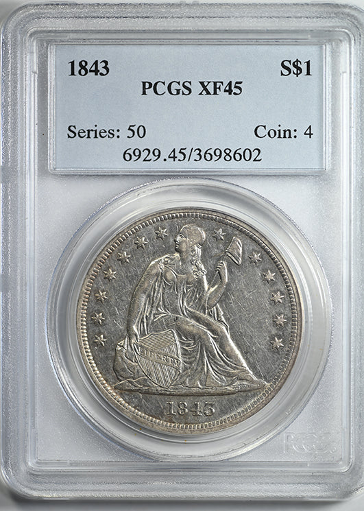 1843 Liberty Seated Dollar $1 PCGS XF45