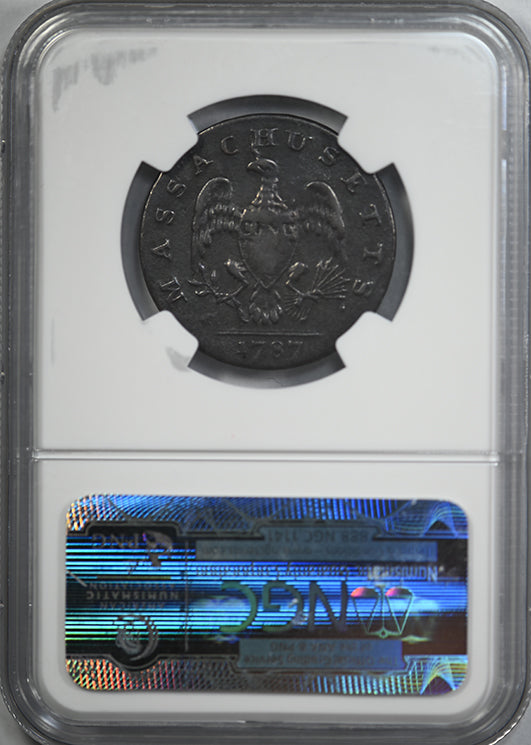 1787 Horned Eagle Massachusetts Colonial Copper Cent 1C NGC VF Details