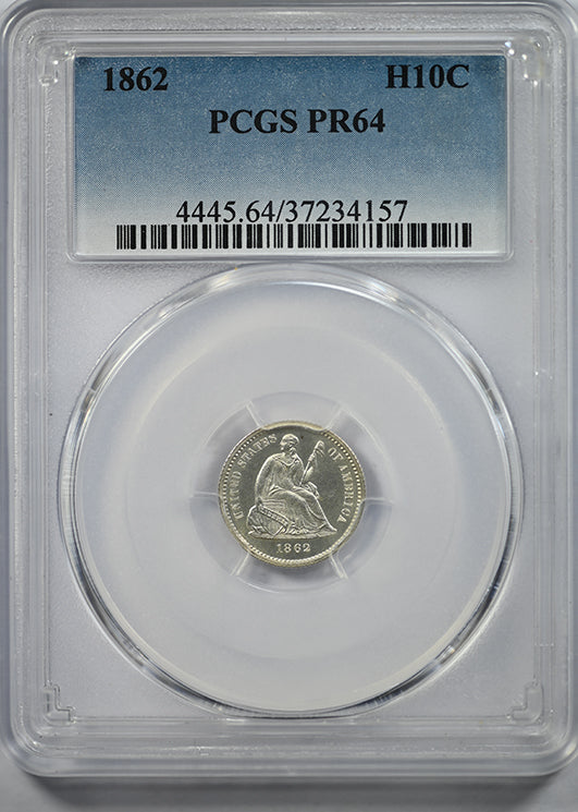 1862 Proof Liberty Seated Half Dime H10C PCGS PR64 Obverse Slab