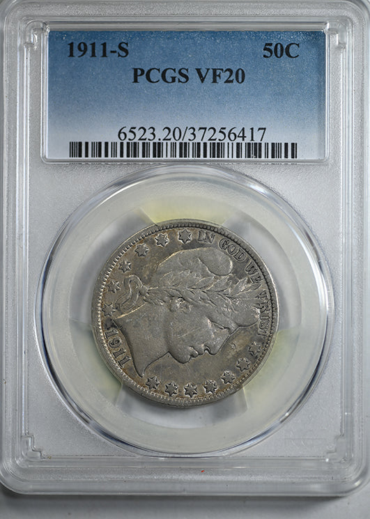 1911-S Barber Half Dollar 50C PCGS VF20