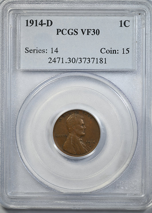 1914-D Lincoln Wheat Cent 1C PCGS VF30