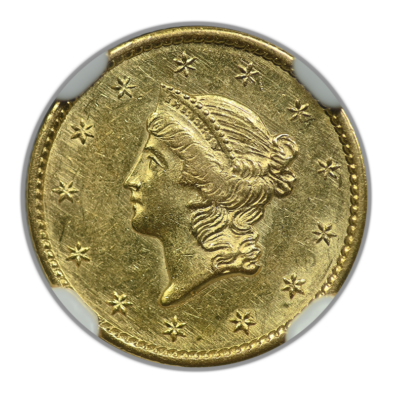 1849 Type 1 Liberty Head Gold Dollar G$1 NGC AU58 - Open Wreath
