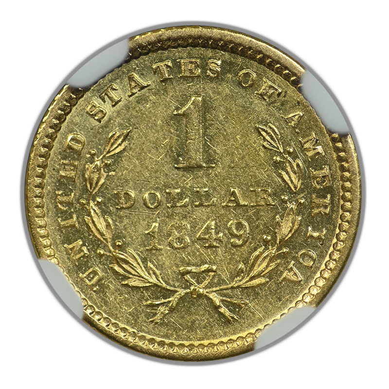 1849 Type 1 Liberty Head Gold Dollar G$1 NGC AU58 - Open Wreath