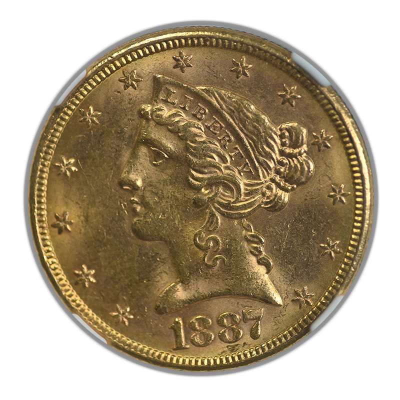 1887-S Liberty Head Gold Half Eagle $5 NGC MS63 Obverse