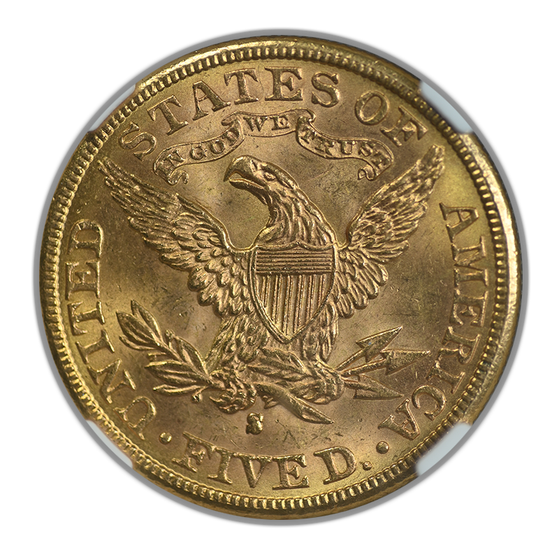 1887-S Liberty Head Gold Half Eagle $5 NGC MS63R Reverse