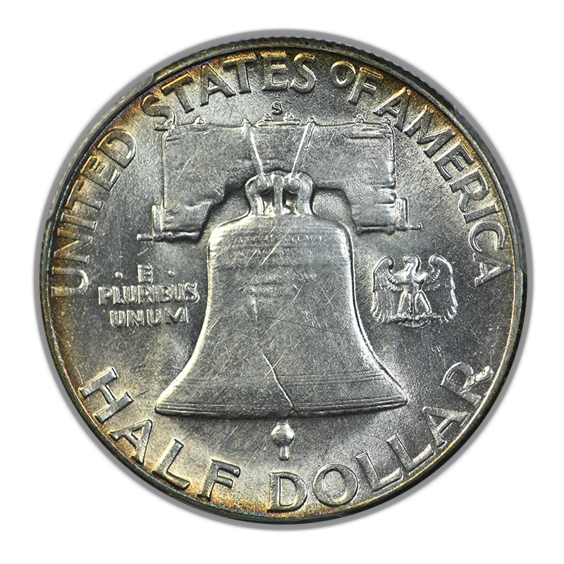 1949-S Franklin Half Dollar 50C PCGS AU55+ - TONED! Reverse