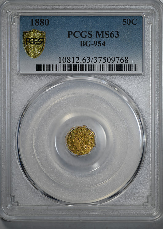 1880 Octagonal California Fractional Gold 1/2 Dollar 50C PCGS MS63 BG-954 Obverse Slab