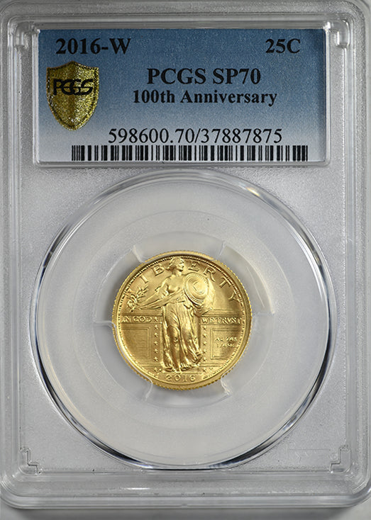 2016-W Centennial Gold Standing Liberty Quarter 25C 1/4OZ PCGS SP70 - 100th Anniversary