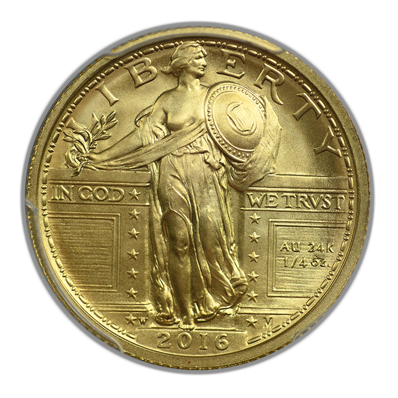 2016-W Centennial Gold Standing Liberty Quarter 25C 1/4OZ PCGS SP70 - 100th Anniversary