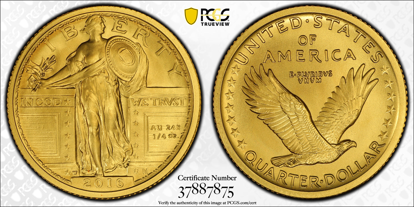 2016-W Centennial Gold Standing Liberty Quarter 25C 1/4OZ PCGS SP70 - 100th Anniversary