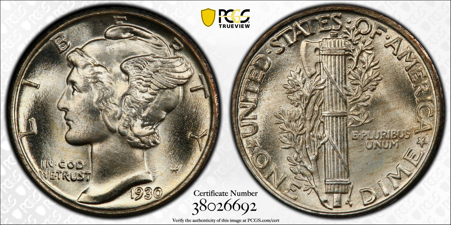 1930 Mercury Dime 10C PCGS MS66FB CAC - Full Bands