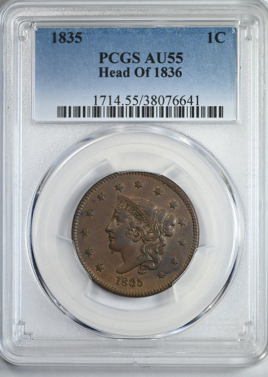 1835 Matron Head Liberty Head 1C PCGS AU55 - Head of 1836