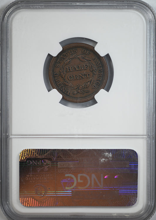 1851 Braided Hair Half Cent 1/2C NGC AU53BN C-1