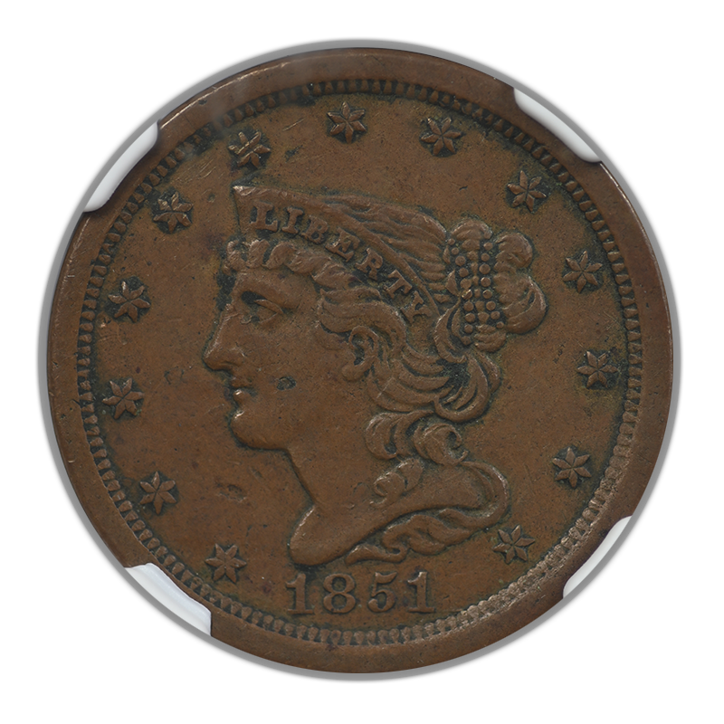 1851 Braided Hair Half Cent 1/2C NGC AU53BN C-1