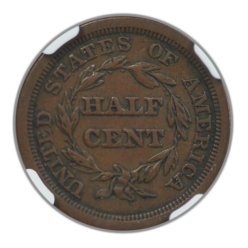1851 Braided Hair Half Cent 1/2C NGC AU53BN C-1