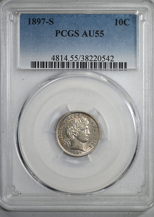 1897-S Barber Dime 10C PCGS AU55 Obverse Slab