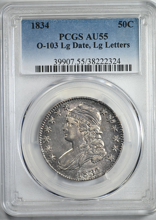 1835 Capped Bust Half Dollar 50C PCGS AU55 - O-103 Large Date, Large Letters Obverse Slab
