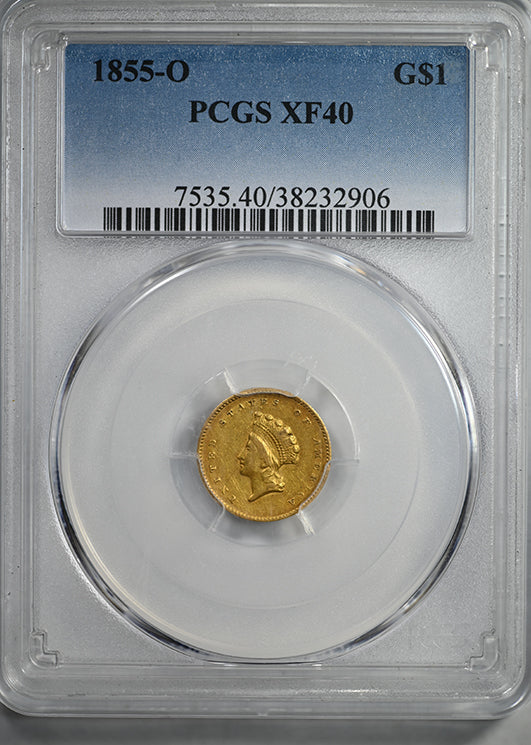 1855-O Type 2 Indian Princess Head Gold Dollar G$1 PCGS XF40