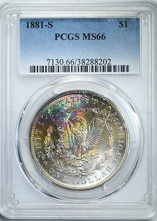 1881-S Morgan Dollar $1 PCGS MS66 - RAINBOW TONED! Obverse Slab