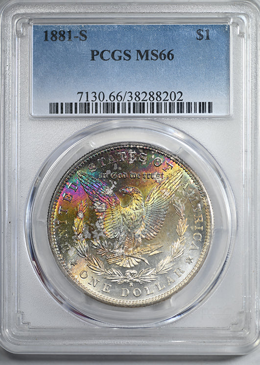 1881-S Morgan Dollar $1 PCGS MS66 - RAINBOW TONED!