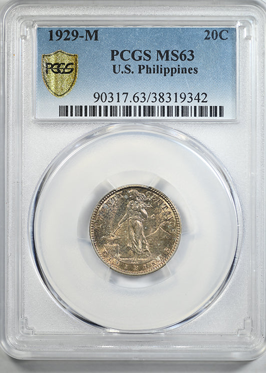 1929-M USA Philippines 20C Centavos PCGS MS63 - NICE COLOR!