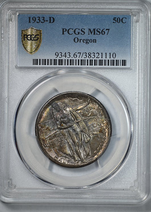 1933-D Oregon Trail Classic Commemorative Half Dollar 50C PCGS MS67 - TONED!