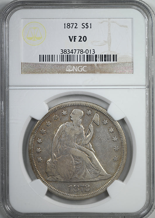 1872 Liberty Seated Dollar $1 NGC VF20