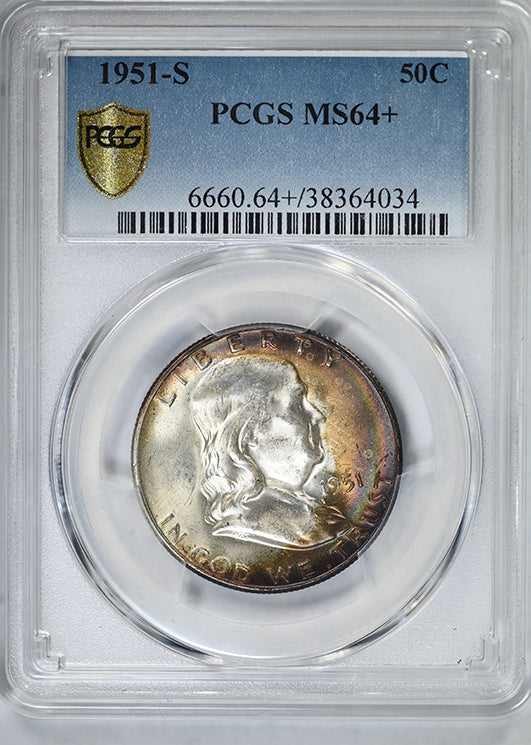 1951-S Franklin Half Dollar 50C PCGS MS64+ - TONED!
