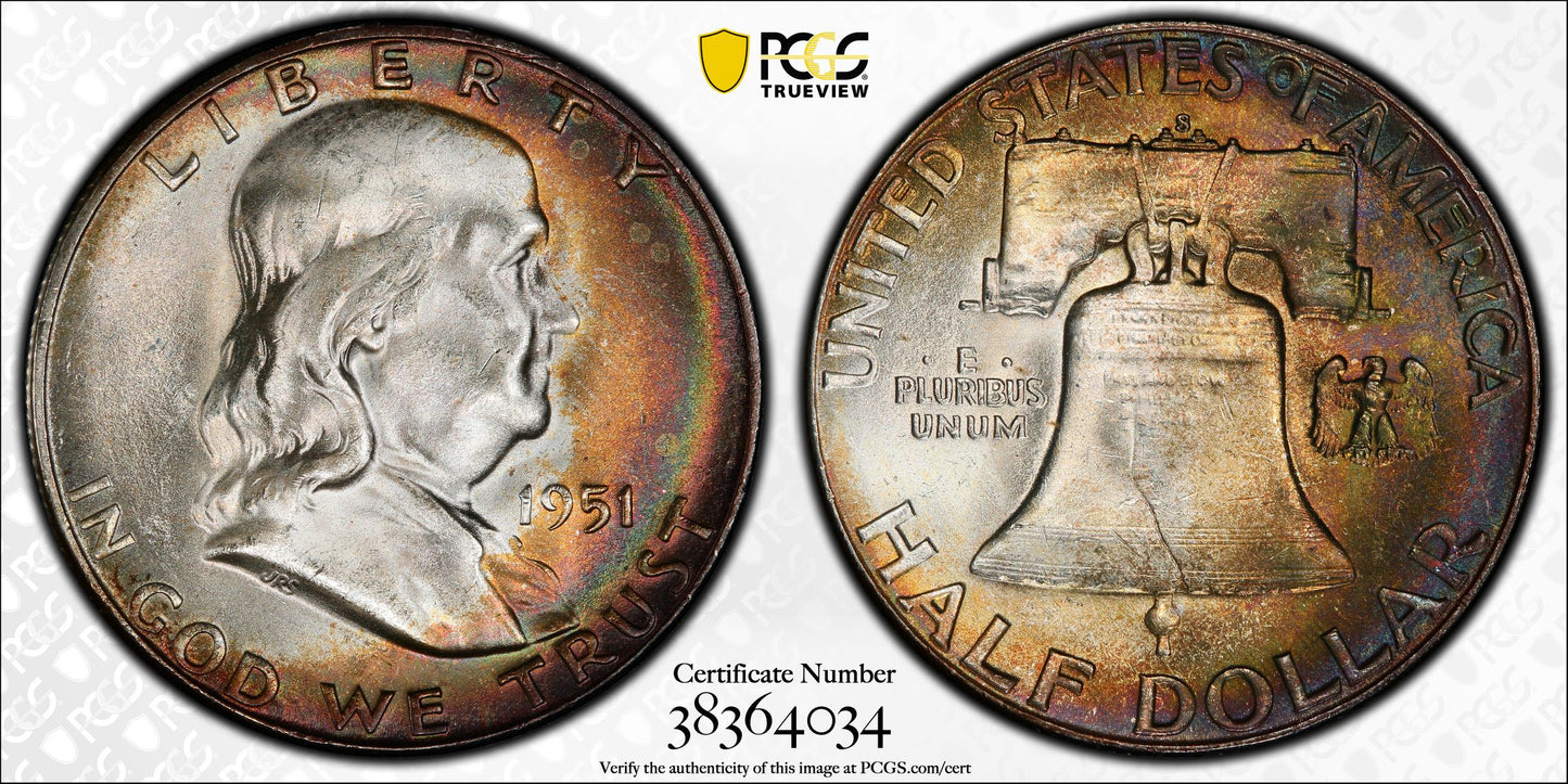 1951-S Franklin Half Dollar 50C PCGS MS64+ - TONED!