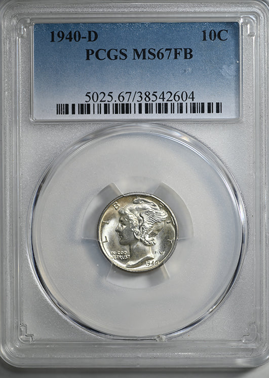 1940-D Mercury Dime 10C PCGS MS67FB - Full Bands