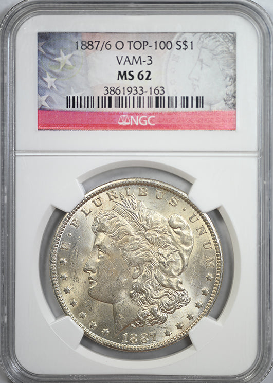 1887/6-O Morgan Dollar $1 NGC MS62 TOP-100 VAM-3