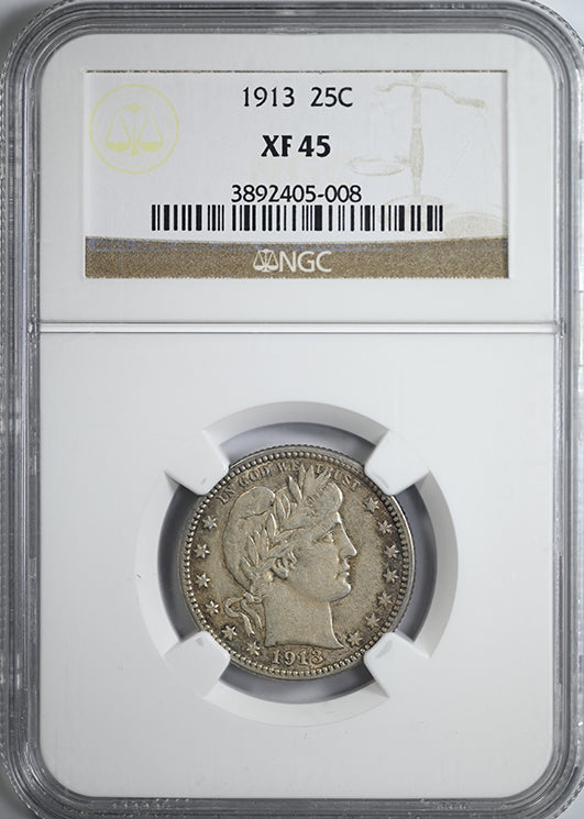 1913 Barber Quarter 25C NGC XF45 Obverse Slab