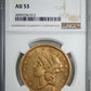 1866 Liberty Head Gold Double Eagle $20 NGC AU53 Motto - NICE COLOR!
