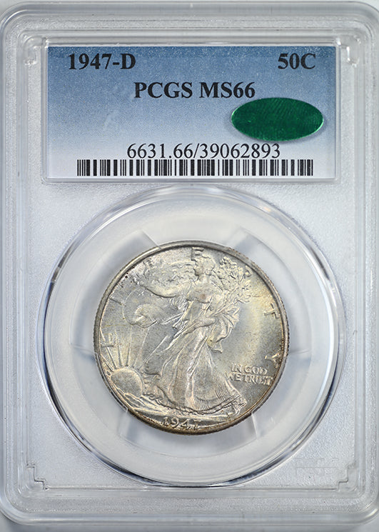 1947-D Walking Liberty Half Dollar 50C PCGS MS66 CAC Obverse Slab