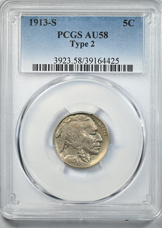 1913-S Type 2 Buffalo Nickel 5C PCGS AU58