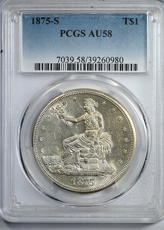 1875-S Trade Dollar $1 PCGS AU58 Obverse Slab