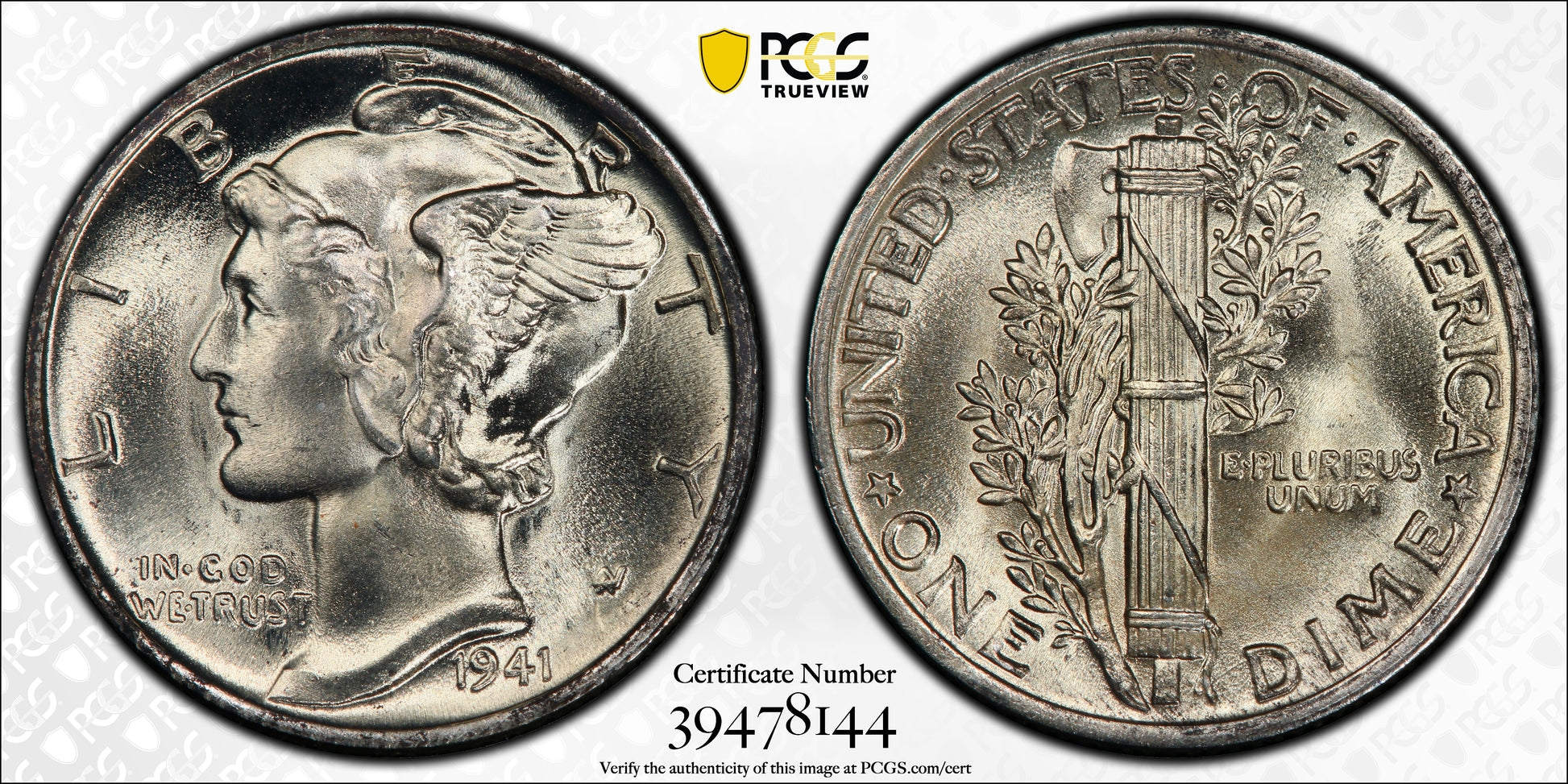 1941 Mercury Dime 10C PCGS MS67FB - Full Bands