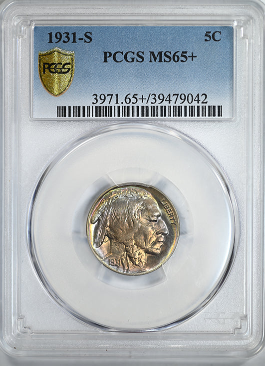 1931-S Buffalo Nickel 5C PCGS MS65+ - AWESOME COLOR Obverse Slab