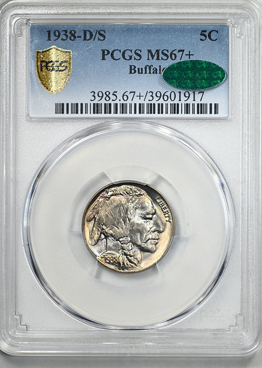 1938-D/S Buffalo Nickel 5C PCGS MS67+ CAC - NICE COLOR!