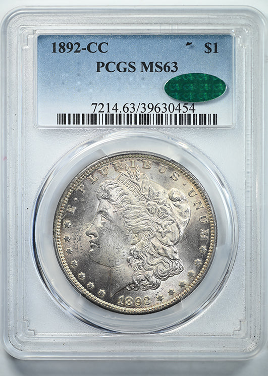 1892-CC Morgan Dollar $1 PCGS MS63 CAC Obverse Slab