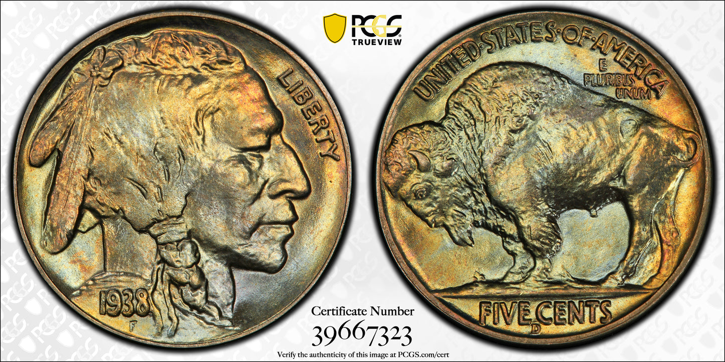 1938-D Buffalo Nickel 5C PCGS MS67+ CAC - NICE COLOR!