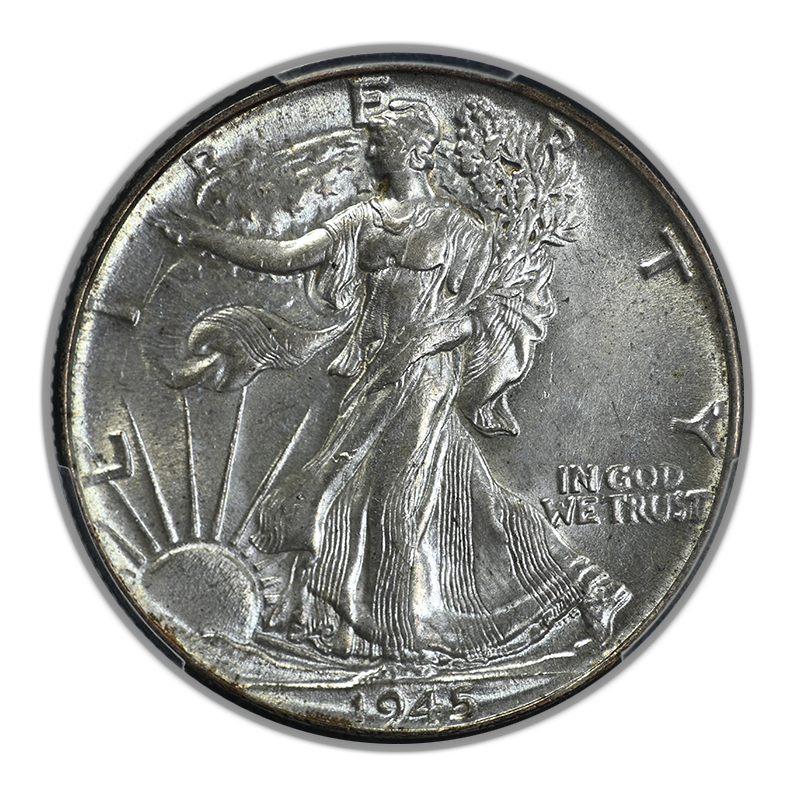 1945 Walking Liberty Half Dollar 50C PCGS AU58 FS-901 Missing Designer's Initials