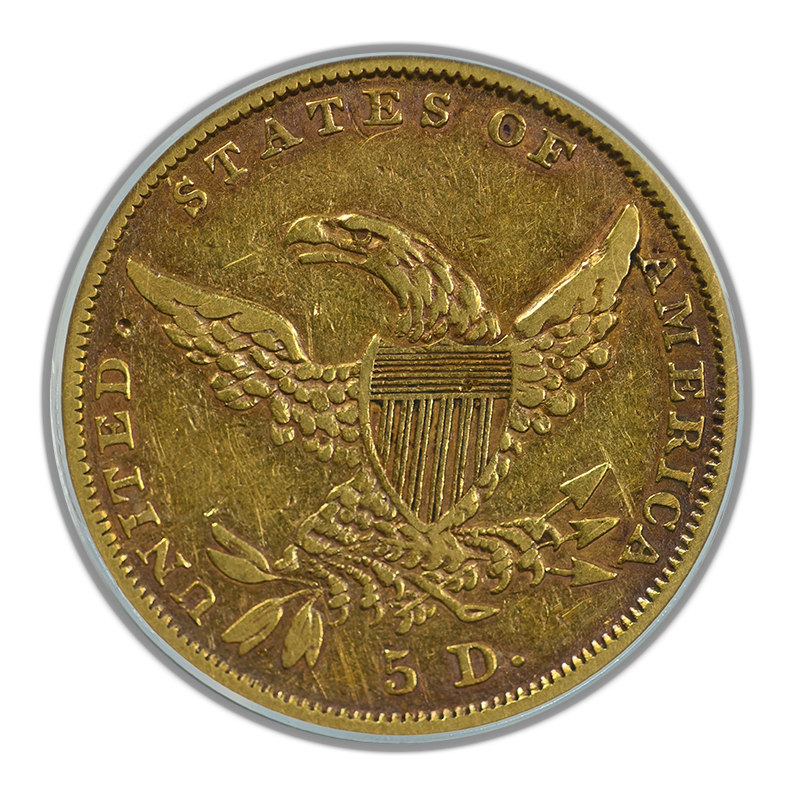 1836 Classic Head Gold Half Eagle $5 ANACS VF30 Reverse
