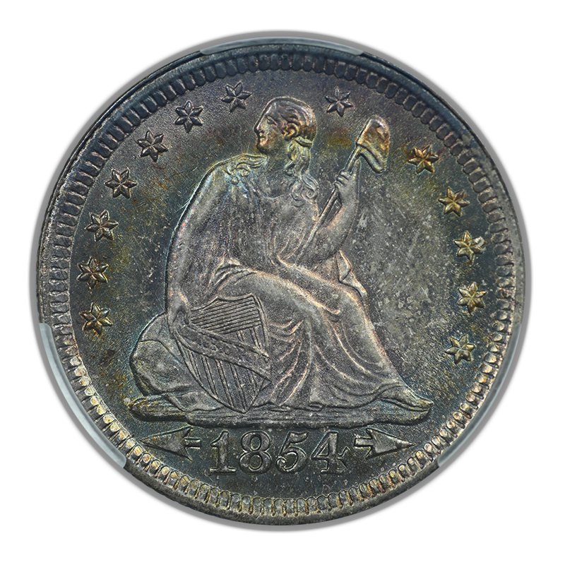 1854 Liberty Seated Quarter 25C CAC MS63+ Arrows - TONED!