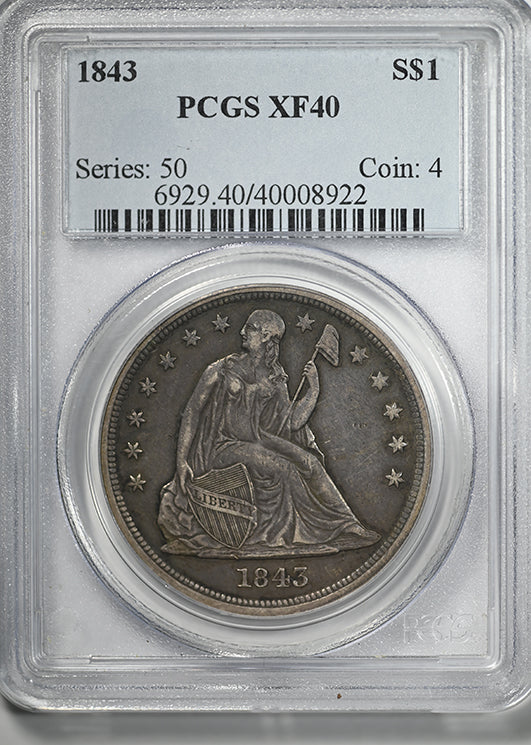 1843 Liberty Seated Dollar $1 PCGS XF40