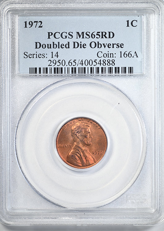 1972 Double Die Obverse Lincoln Memorial Cent 1C PCGS MS65RD DDO